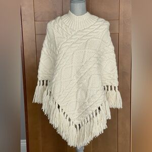 *RARE* CLUB MONACO Cream Hand Made Wool/Cashmere Cable Knit Poncho - EUC